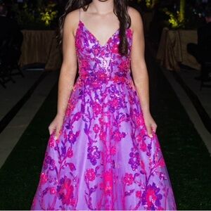 Vibrant Floral Sequin Gown. Pageant, Charity ball, Formal, Evening Gown.
